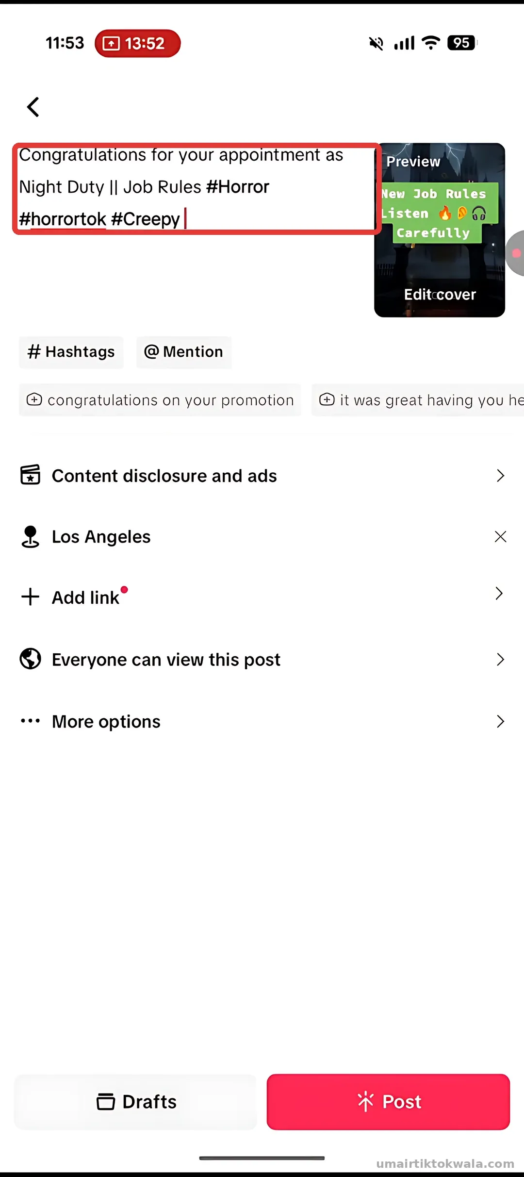 Step 4: Write a caption with hashtags